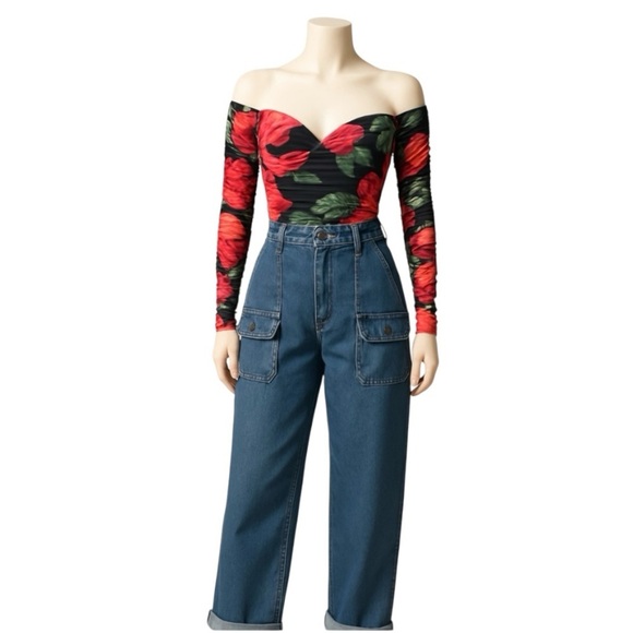 Vintage 1990 OSHKOSH High Waist Mom Crop Cargo Jeans Medium Wash size 34” X 28” - Picture 1 of 15